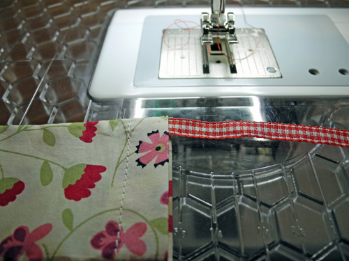 insert ribbon into tube, against one long edge
