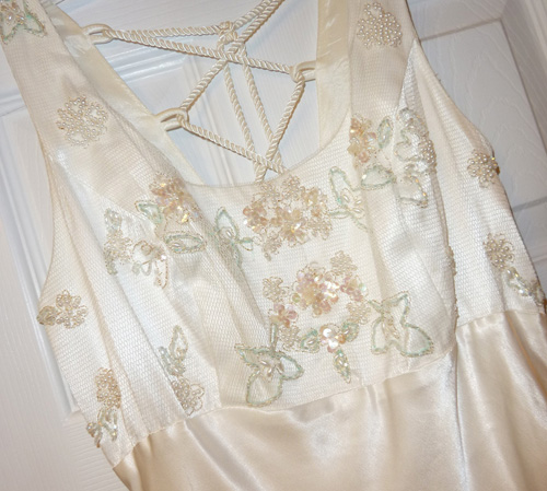 old white lace and satin dress