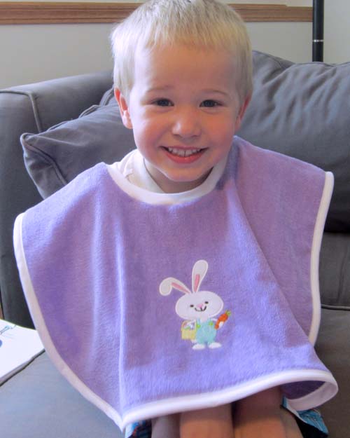 diy towel bib from pre-embellished towel