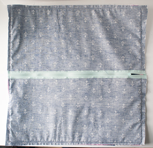 completedd pillow, wrong side out