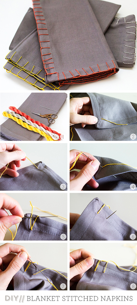 diy blanket stitched napkins from Sarah Hearts