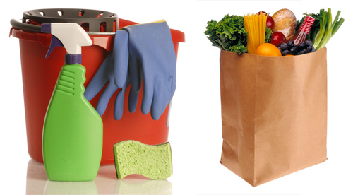 cleaning supplies and groceries