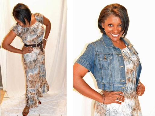 dress and jeans jacket