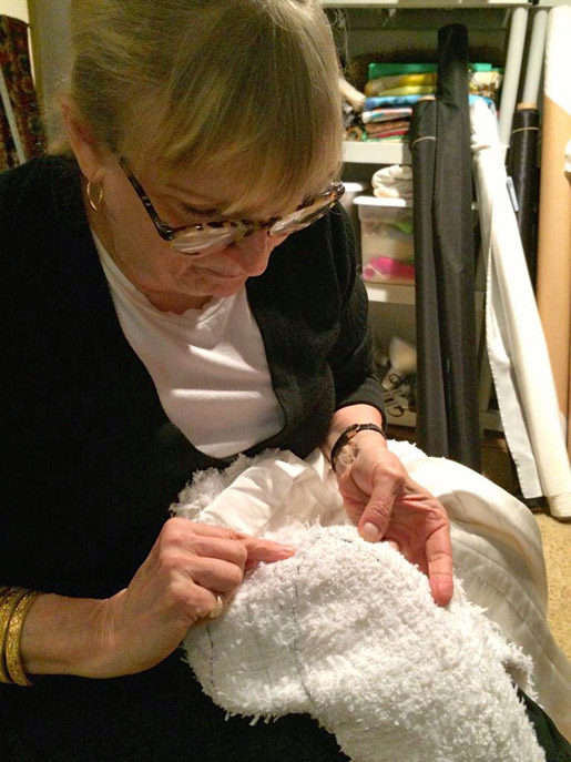 Susan Khalje sewing a three-part sleeve