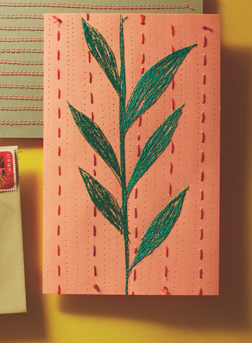 embroidered leafe notecard