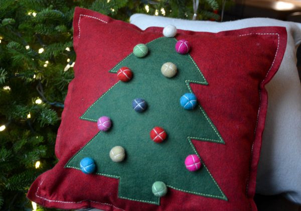 Christmas Tree Pillow Tutorial - Stuff the pillow and stitch the opening closed