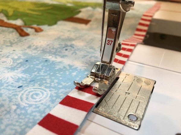 Mantel Cover Tutorial - stitch striped flange
