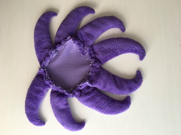 How to sew Stubby the Squid - pin legs onto lavender head