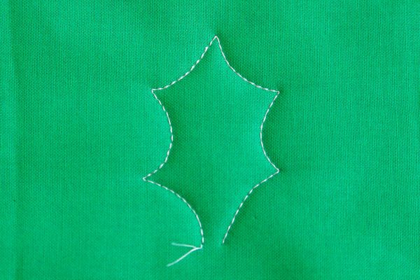 Free-motion Quilting Pine Boughs and Holly-Stitch the right side of the leaf