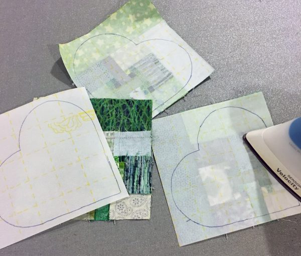 Shamrock Table Runner-Fuse a marked fusible web square to the wrong side of each block