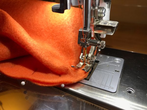 Halloween Treat Bag Tutorial-stitching the curved bottom of the bag