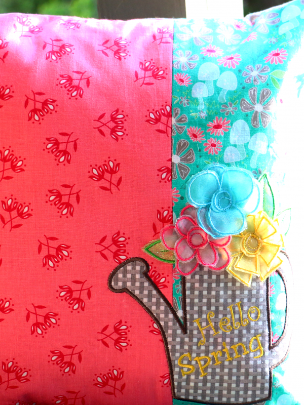 Hello Spring Embroidered Pillow