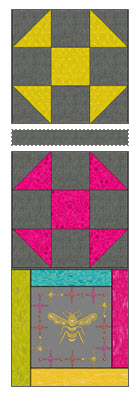 Seam a 121/2” strip between the Section just sewn and another Block 2 as shown