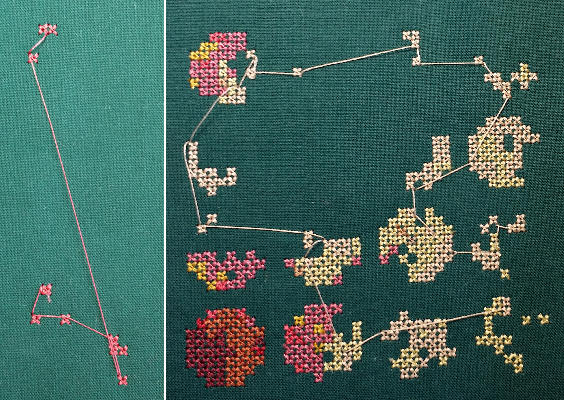 Jump stitches in an embroidery block block