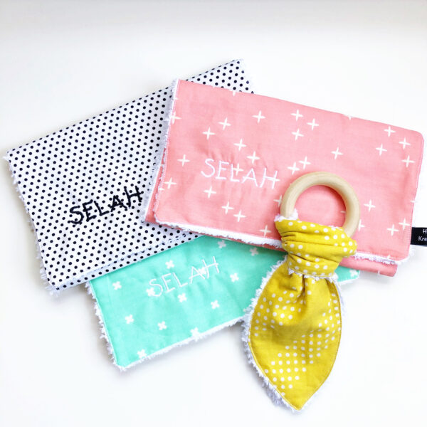 Baby Burp Cloth and Teether: Finished pieces