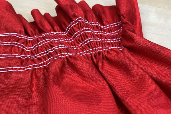 wrong side of the shirred fabric