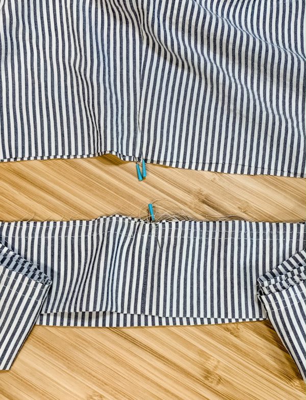 Mark mid point of ruffle with pins