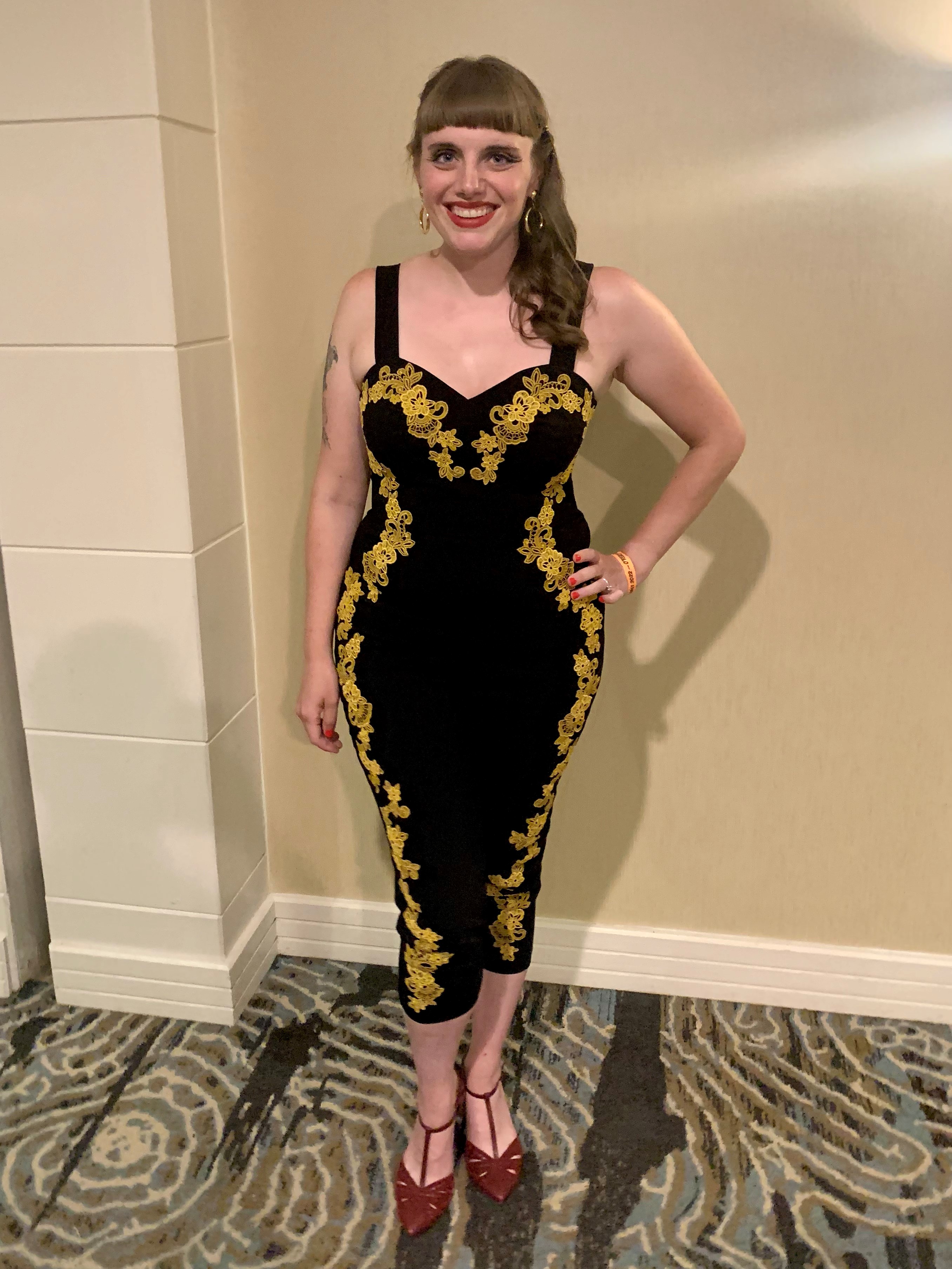 Finished Jumpsuit with Free Standing Lace Applique