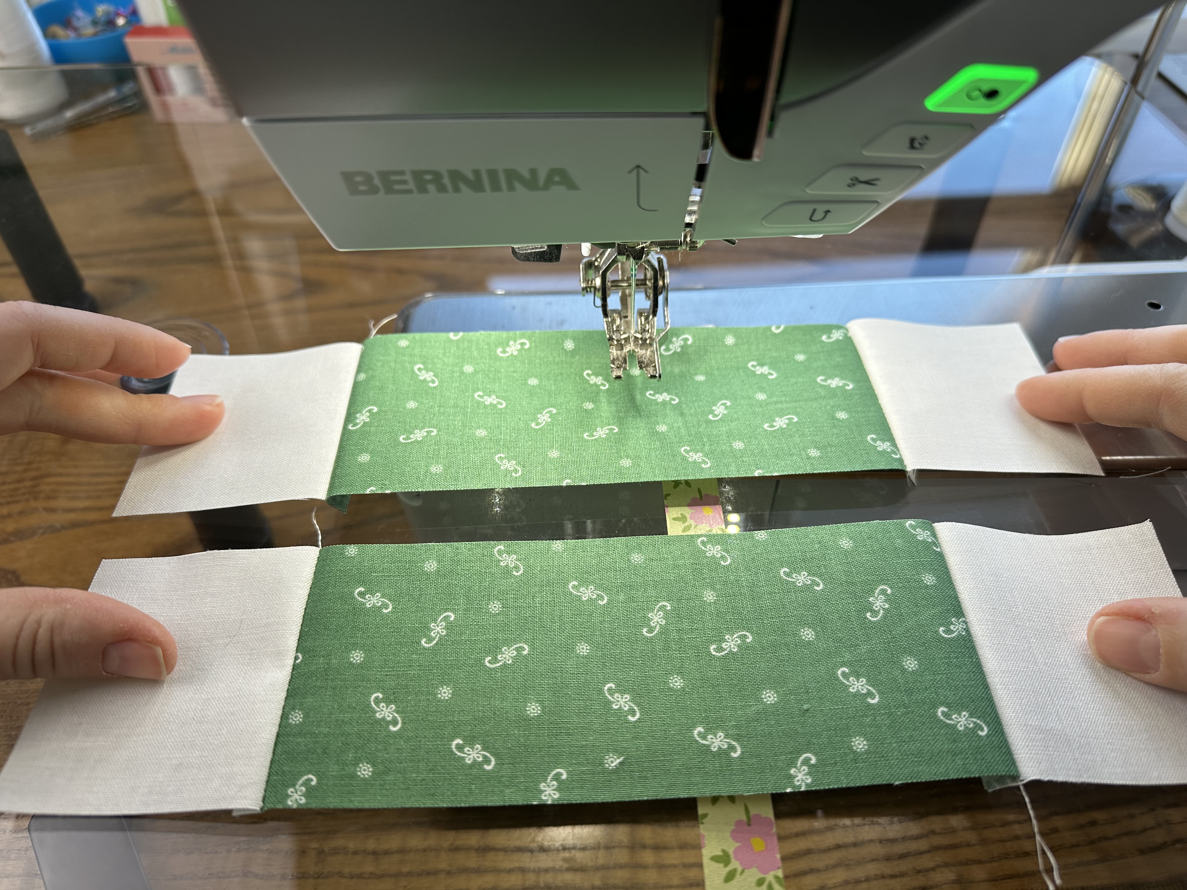 The top/bottom row of Block A for the Nona Quilt Along BERNINA WeAllSew blog