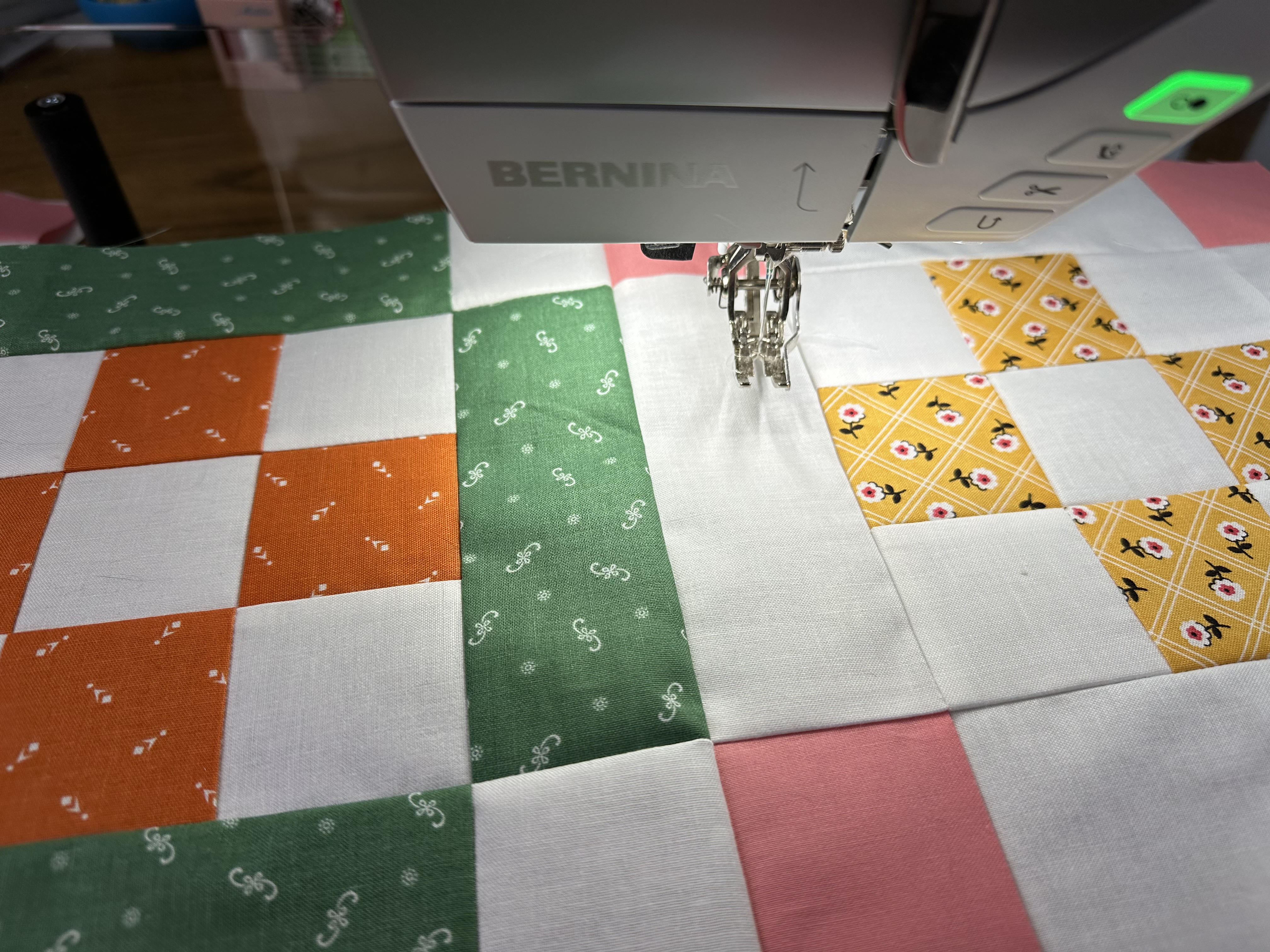 Block 1 and 2 sewn together from the Nona Quilt Along BERNINA WeAll Sew blog