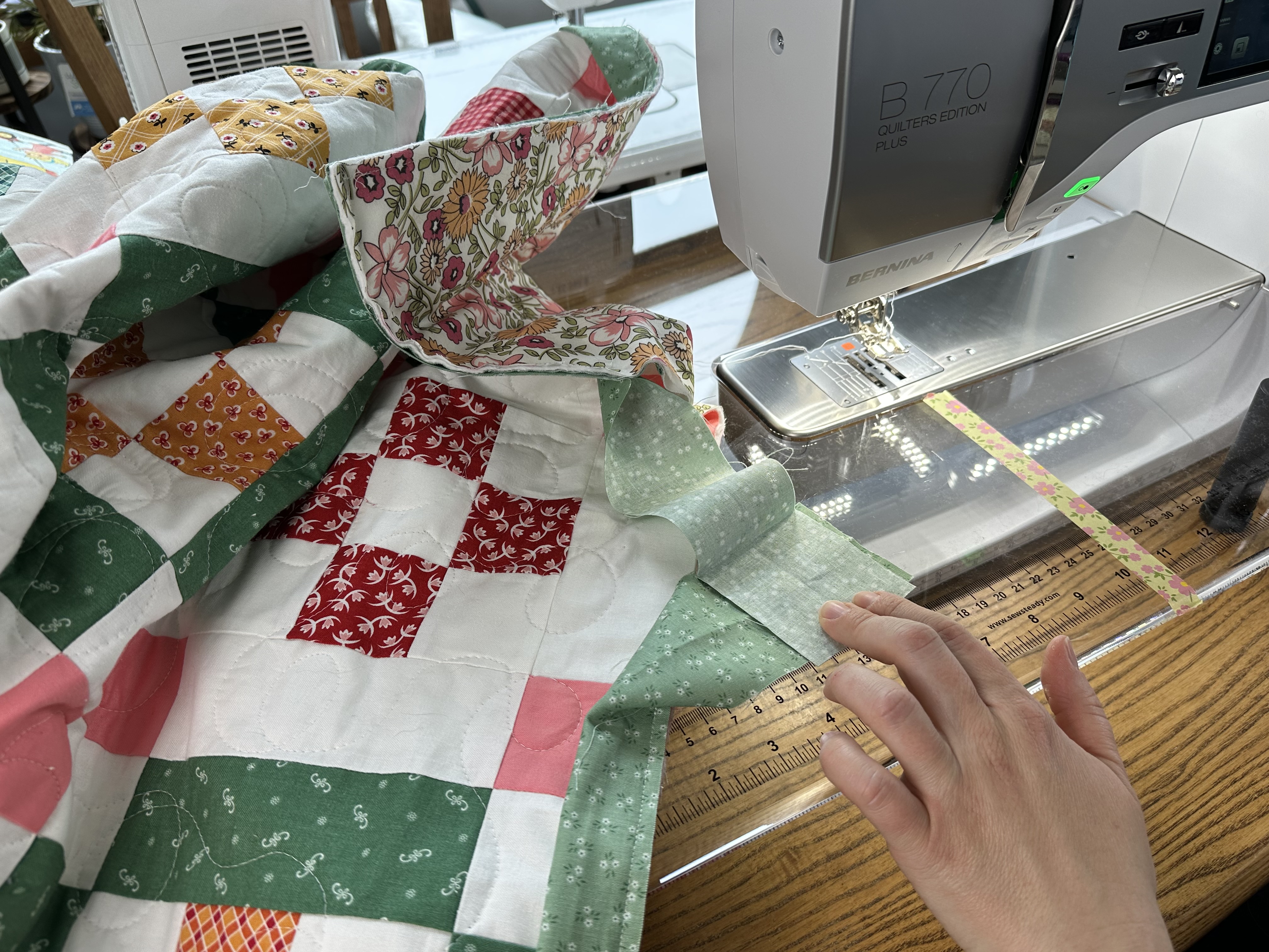 Joining the end of the binding for the Nona Quilt Along BERNINA WeAll Sew blog