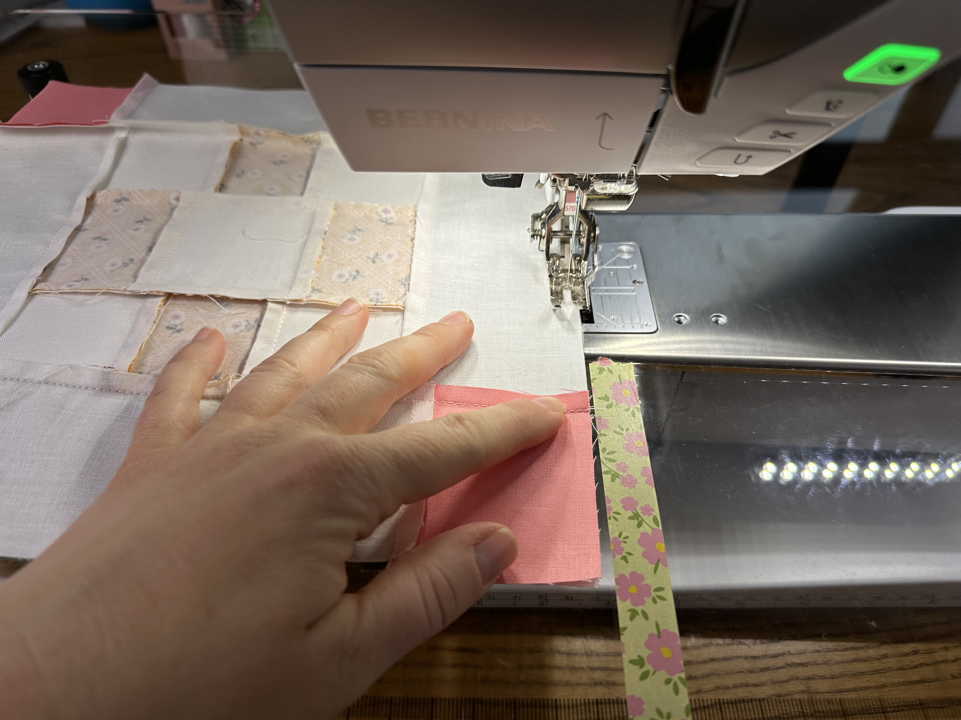Sewing block 1 and 2 together from the Nona Quilt Along BERNINA WeAll Sew blog