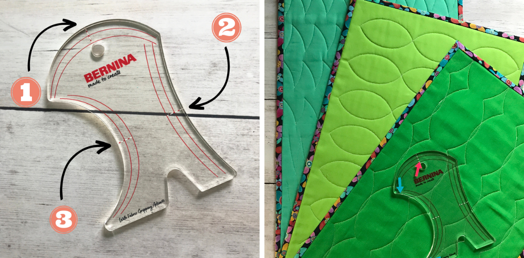 A curve ruler with three rulerwork designs