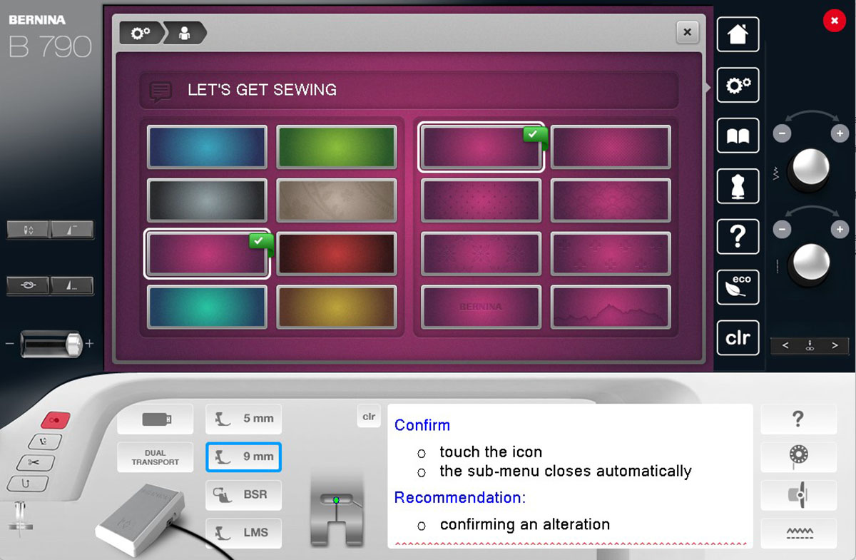 personalized display screen BERNINA 790 plus