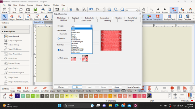 Auto Digitize Tutorial - Change Stitch Pattern and Density