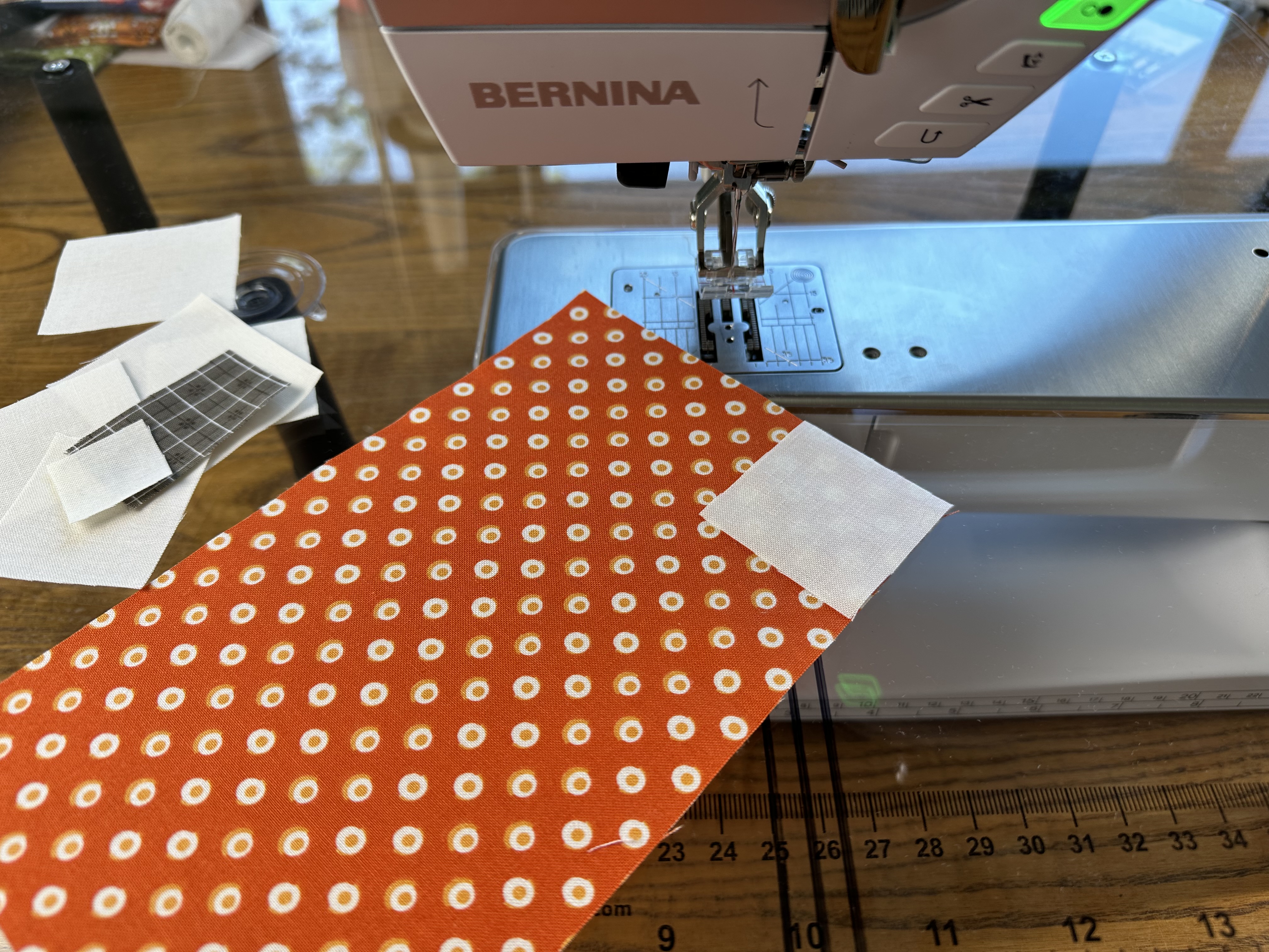 Sewing an Easy Corner Triangle for a Pumpkin Block from Onyx in Autumn Table Runner