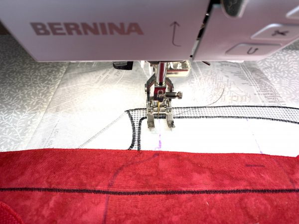 Details are first marked with a disappearing marker then stitched with the same zigzag stitching.