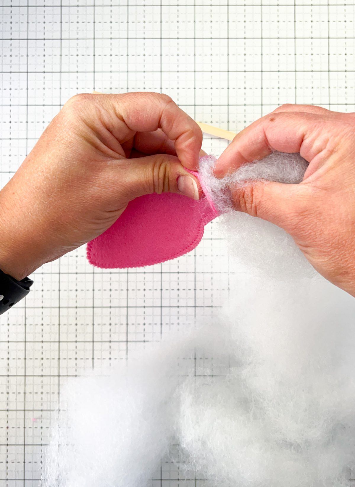Felt Bulb Garland Tutorial - inserting stuffing into bulb