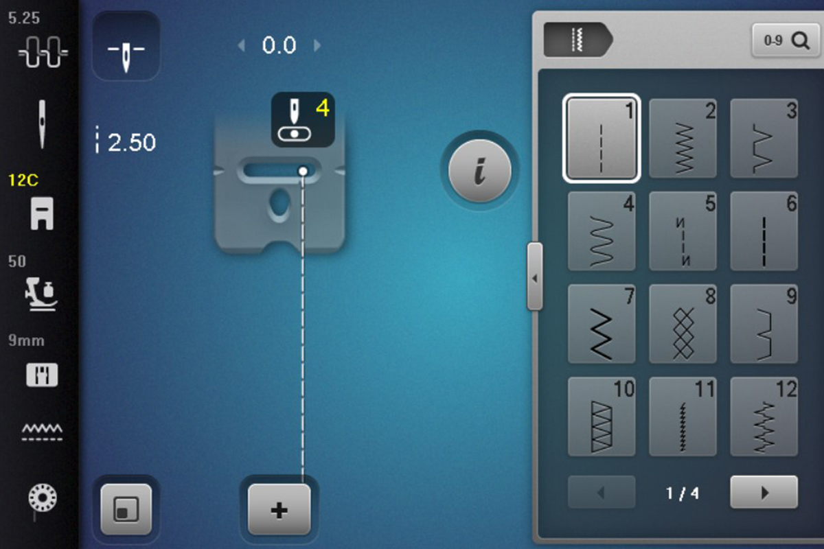 Display screen showing the needle position set to 4.