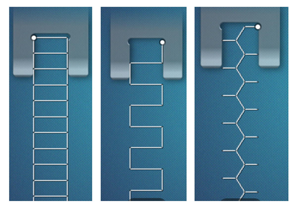 Display screen view of three different decorative stitches