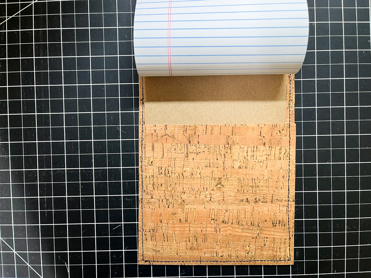 Notebook inserted into the finished cork notebook cover