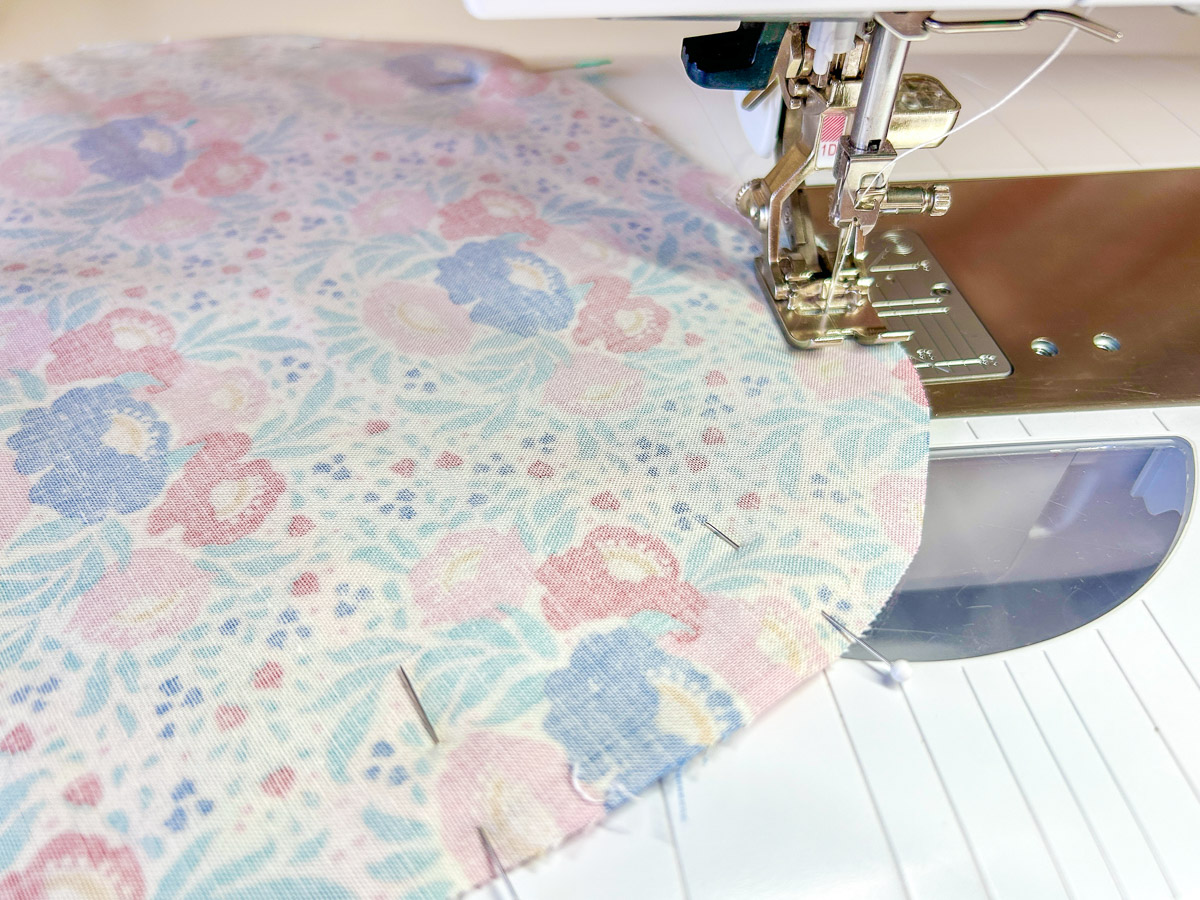 Bib being sewed along edges