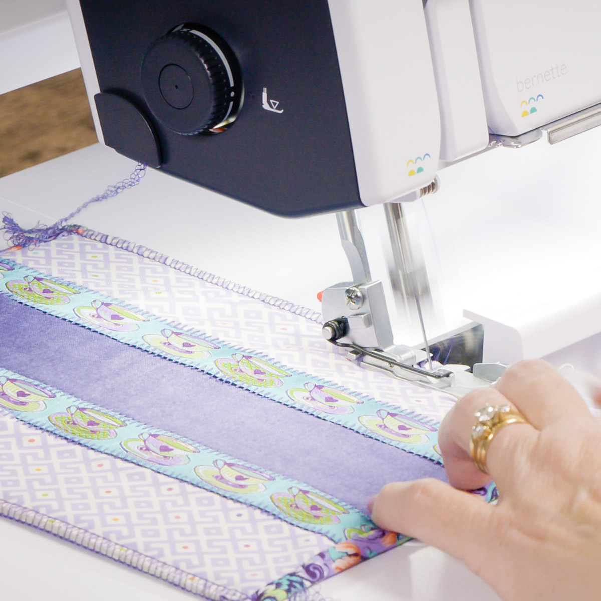 Side view of the sides being stitched along the edges.