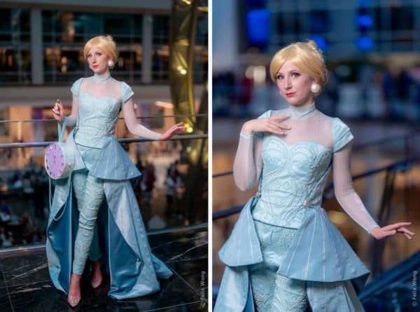 Woman wearing blue Cinderella dress