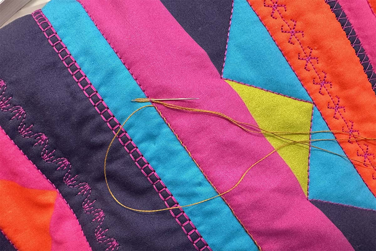 Straight Line Quilting Part 3- Whipped Straight Stitch in process