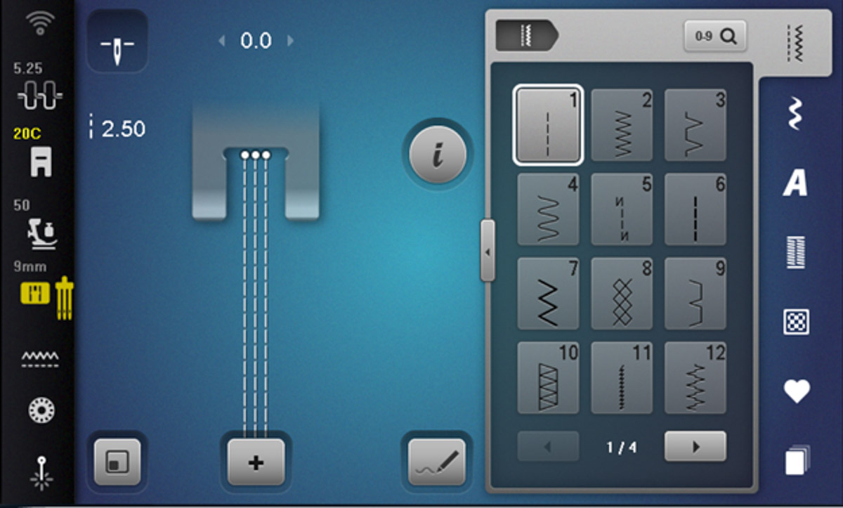 Simulator – straight stitch selected with triple needle