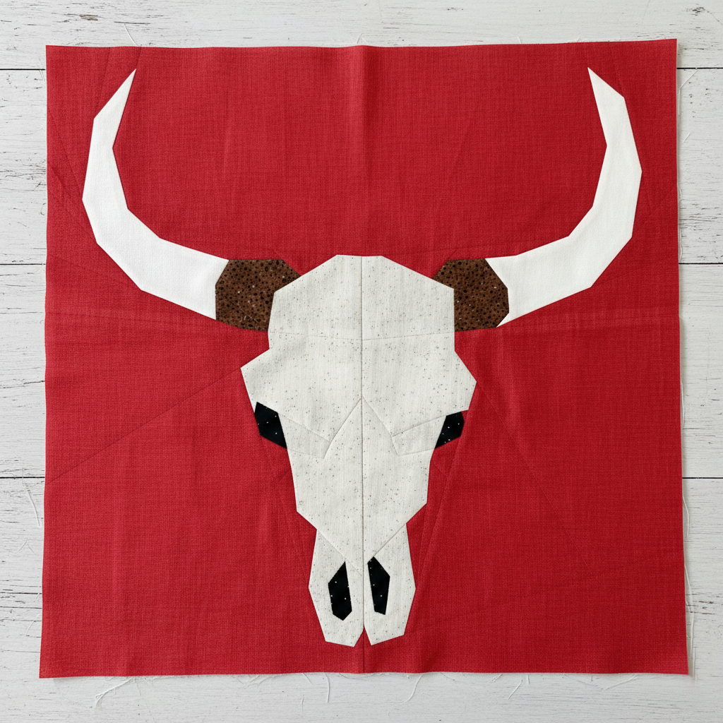 Longhorn Skull quilt block pattern
