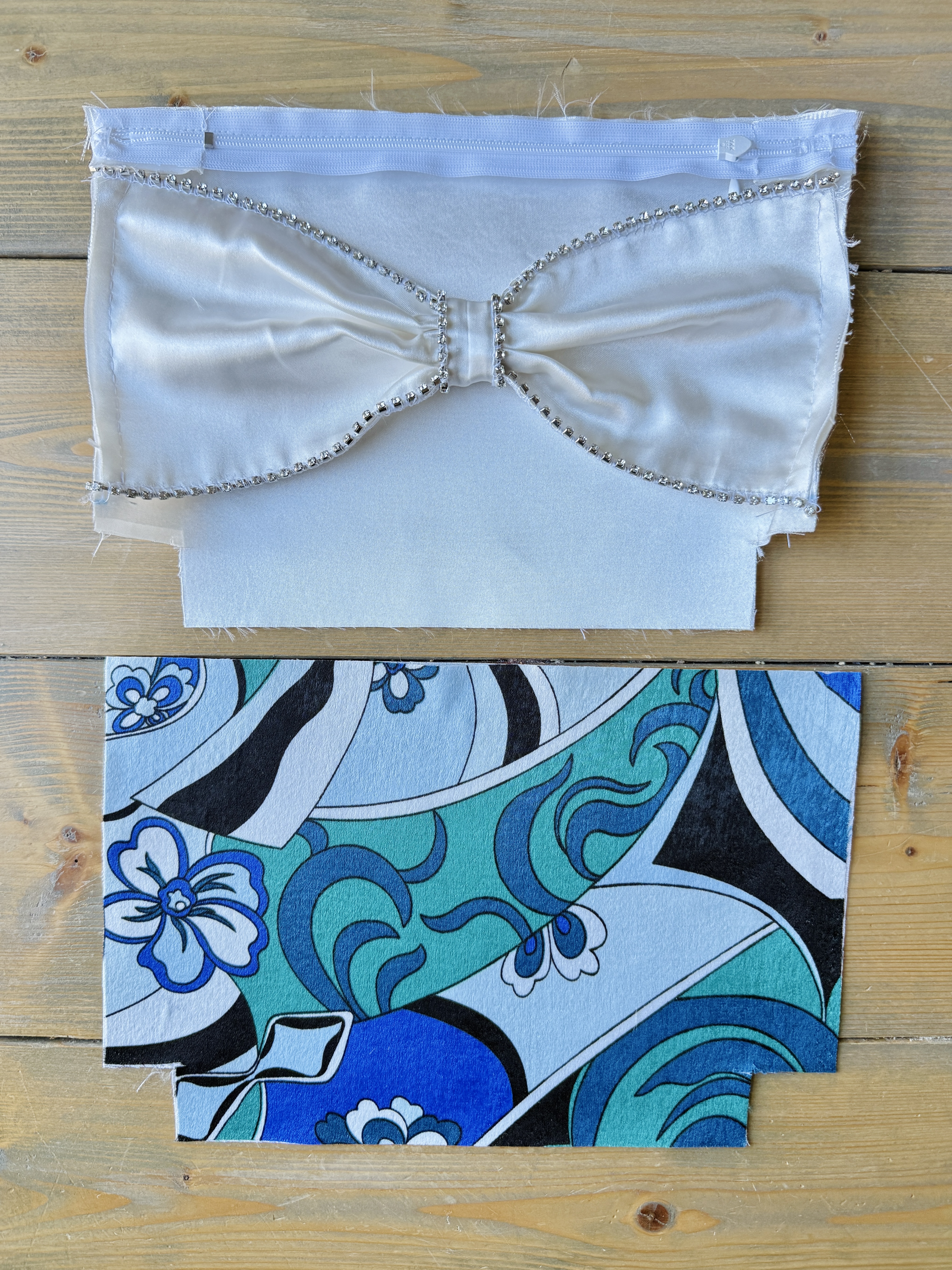 Using a zip foot, sew the zip to the bag.