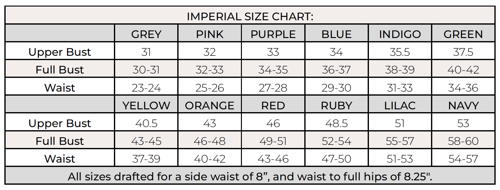 size chart